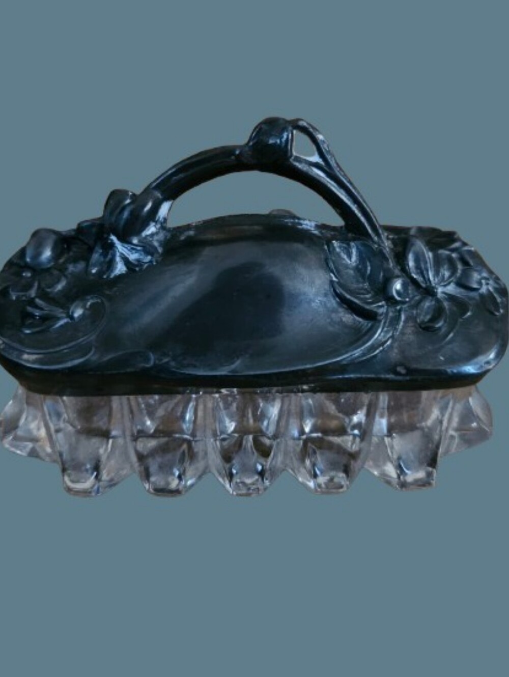 *Antique Art Nouveau Glass and Pewter Hat Pin/Trinket Box